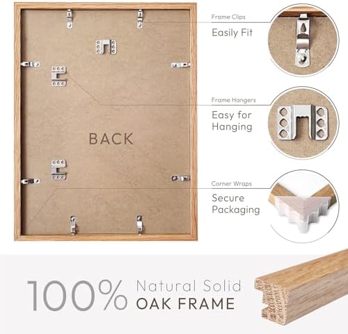 11x14 Picture Frame, 11x14 Solid Oak Frames with Mat to 8x10 - Image 4