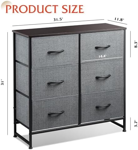 WLIVE Dresser for Bedroom with 6 Drawers, Dark Grey - Image 3