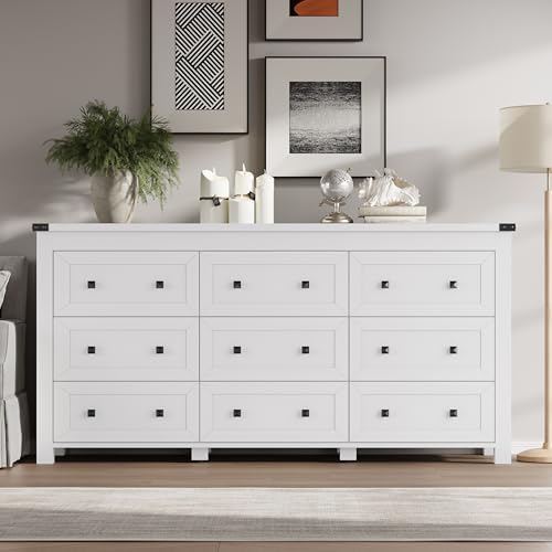BORNOON 9-Drawer Dresser, Modern Wooden Storage Chest of Drawers, Dresser TV Stand, Wood Drawer Organizer with Metal Handles for Bedroom, Living Room, Hallway - Image 3