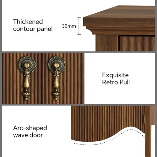 FUSUNBAO Fluted Nightstand with Charging Station & 2 Drawers,Walnut - Image 5