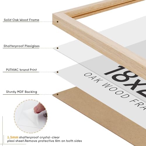 puthiac 18x24 Solid Oak Wood Picture Frames, Natural Oak, 3 Pack - Image 2