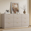 Furniway 9 Drawer Dresser for Bedroom, 63" Wide Dresser with Gold Handles, Modern Wood Chest of Drawers Storage Cabinet, Fluted Long Dresser for Bedroom, Living Room, Hallway, Beige by Furniway