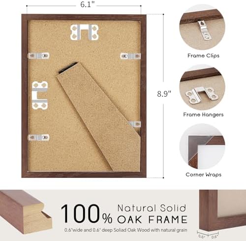 puthiac 6x8 Solid Oak Wood Picture Frames, Walnut, 3 Pack - Image 3