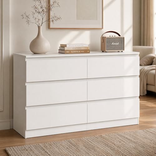 White Dresser for Bedroom, 48'' Modern Large 6 Drawer Dresser with Deep Drawer,Wide Storage Chest of Drawers,Bedroom Storage Furniture, TV Stand for Living Room by CIPACHOHOMEFURNITURE