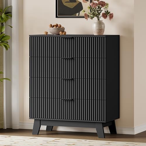 BORNOON 39" Tall Dresser for Bedroom, 4-Drawer Fluted Chest of Drawers, Modern Wood Highboy with Deep Storage, Metal Slides & Handles, Anti-Tip Kit, Vertical Clothes Organizer for Apartment, Nursery - Image 3