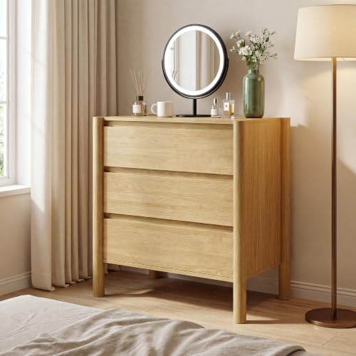 HOUROM Oak 3 Drawer Dresser for Bedroom, Mid Century Modern Chest - Image 6