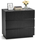 Karl home Black 3 Drawer Fluted Nightstand, Modern Storage Chest of Drawers by Karlhome