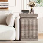 Fluted LED Night Stand with Charging Station, Wood Grey - Image 6