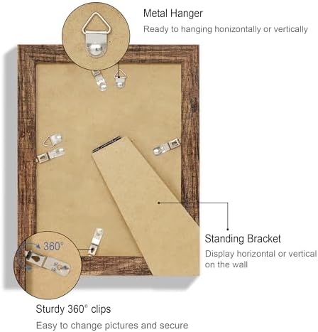 Hongkee 6x8 Picture Frame Set of 4, Made of Real Glass and Rustic Brown Frame - Display Picture 4x6 with Mat or 6x8 Without Mat, 6 by 8 Photo for Wall or Tabletop - Image 5