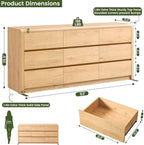 Modern 9 Drawers Dresser for Bedroom, 63” Wide Large Dressers & Chest of Drawers, Front Rounded Corner Handleless Design, Storage Dressers Organizer for Hallway, Living Room, Natural Color - Image 2