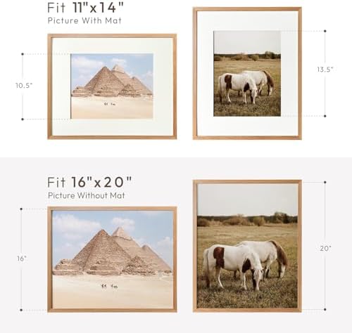 16x20 Picture Frame, Solid Oak Wood 16x20 Frames with Mat to 11x14 - Image 3