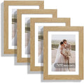 Hongkee 7x10 Picture Frame Set of 4, Made of Real Glass and Natural Oak Frame - Display 5.5 x 8.5 Diploma Frame with Mat or 7x10 Without Mat, 7 by 10 Photo for Wall or Tabletop by Hongkee