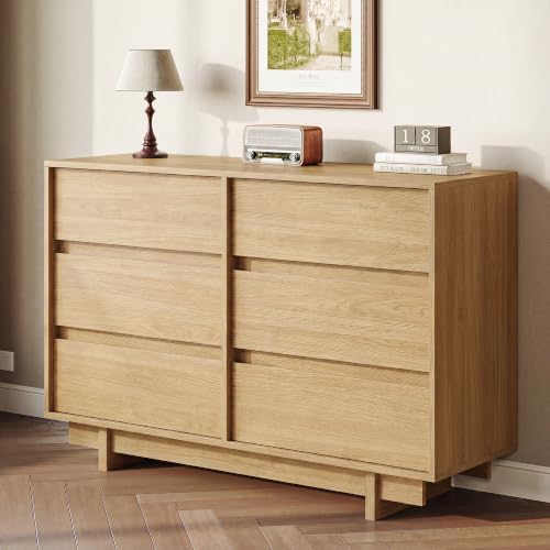 HOUROM Oak Dresser for Bedroom, 47in Modern 6 Drawer Chest of Drawers - Image 7