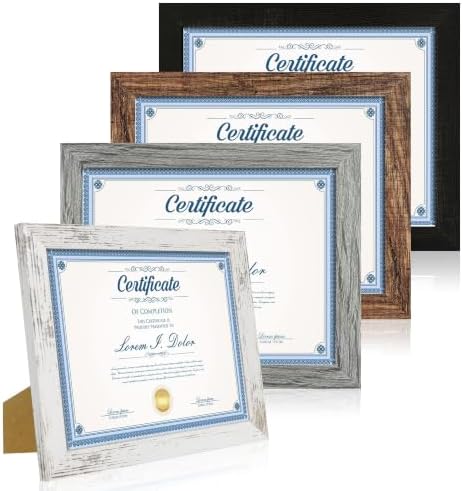 Hongkee 8.5 x 11 Picture Frame Set of 4, Made of Glass and Multicolour Certificate & Diploma Frame, 8.5 by 11 Photo for Wall or Tabletop - Display Picture 6x8 with Mat or 8.5x11 Without Mat by Hongkee