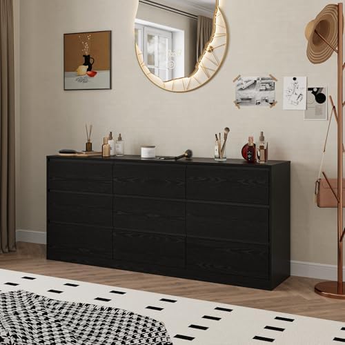 Bobve 70.9” Dresser for Bedroom with 9 Drawers, Large Modern Chest of Drawers with Deep Drawers, Wide Double Dresser Handle Free, Storage Organizer for Bedroom, Living Room, Hallway (Black) - Image 5