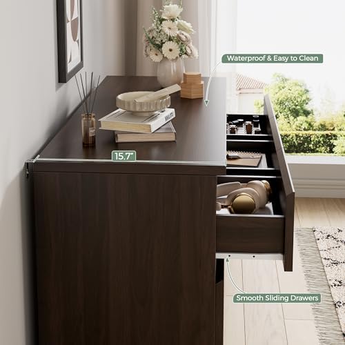 Jocoevol Modern Brown 7 Drawer Dresser for Bedroom, Simply Chest of Drawers, Wood Storage Dresser with Deep Drawers for Living Room Hallway Entryway, Brown - Image 5
