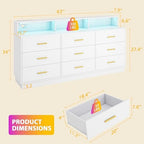 knoworld White 9 Drawer Dressers for Bedroom, Modern Large Dresser with LED Light and Power Outlet, Wooden Long Dresser, Triple Dressers for Bedroom, Entryway, Hallway - Image 2