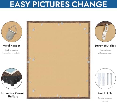 Hongkee 24x30 Frame Set of 4, 24 x 30 Rustic Brown Wood Style(Mat 18x24) - Image 5