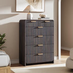 44" Tall 6 Drawers Fluted Dresser for Bedroom, Living Room, Black Walnut - Image 6