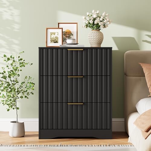 Fluted 3 Drawer Dresser for Bedroom, 30" Tall Modern Dressers, Black - Image 7