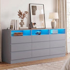 Gyfimoie 63" Grey 9-Drawer Dresser for Bedroom w/Power Outlet, LED Light by Gyfimoie