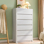 White Dresser for Bedroom, 55.6” Tall Dresser for Closet, Modern Dresser with 6 Drawers, Chest of Drawers Bedroom Furniture, Front Curved & Handleless Design, Wooden Dresser Living Room by Odeekea
