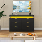 knoworld 6 Drawer Dresser for Bedroom, Black Dresser with LED Lights and Power Outlet, Large Wooden Dressers Modern Chest of Drawers, Double Wide 6 Drawer Dressers for Bedroom, Entryway, Hallway - Image 6