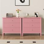 RoyalCraft 32" Large Nightstand Set of 2, Fluted Painted Wood Dresser with 3 Spacious Drawers, Modern Bedside Table for Bedroom, Living Room, Pink by Bringyoubetterlife