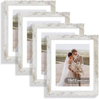 Hongkee 10x12 Picture Frame Set of 4, Made of Real Glass and Distressed White Frame - Display Picture 8x10 with Mat or 10x12 Without Mat, 10 by 12 Photo for Wall Mounting by Hongkee