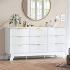 Wodeer 9 Drawer Fluted Dresser for Bedroom, Mid Century Modern Dresser with 9 Drawers, Dressers & Chests of Drawers with Metal Handle, TV Stand & Storage Organizer for Entryway, Hallway, White by WODEER