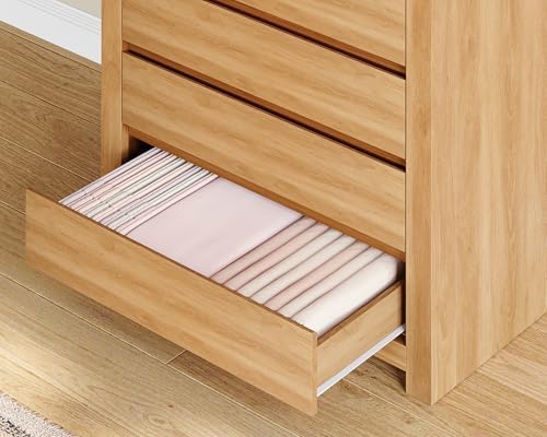 TEENFON 51.6" Tall Dresser for Bedroom with 7 Drawers, Modern Dressers & Chests of Drawers with Thicker Panels, Wooden Dresser TV Stand, Bedroom Dressers, for Bedroom, Hallway, Natural - Image 7