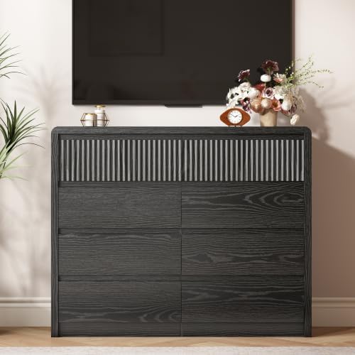 LYNSOM Black Fluted 8 Drawer Dresser for Bedroom, Curved Edge, 50" Wide - Image 3