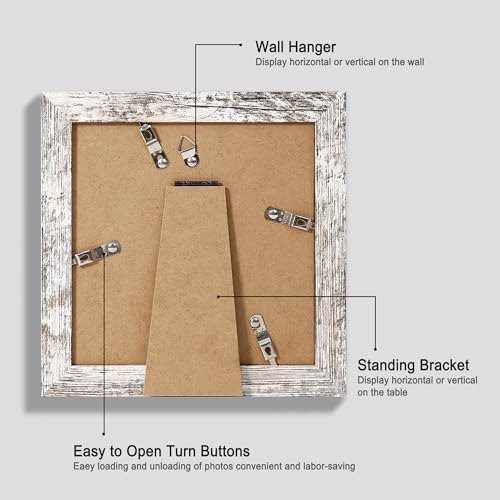 Hongkee 6x6 Picture Frame Set of 4, Made of Real Glass and Multicolour Wooden Frame, 6 by 6 Photo for Wall or Tabletop - Display Picture 4x4 with Mat or 6x6 Without Mat - Image 3