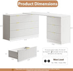 MAISONARIA L-Shaped Rotatable 9 Drawer Dresser for Bedroom, 71" Wide Deformable White Dresser with Gold Metal Handles, Modern Fluted Chest of Drawers for Bedroom, Living Room, Entryway, Hallway - Image 2