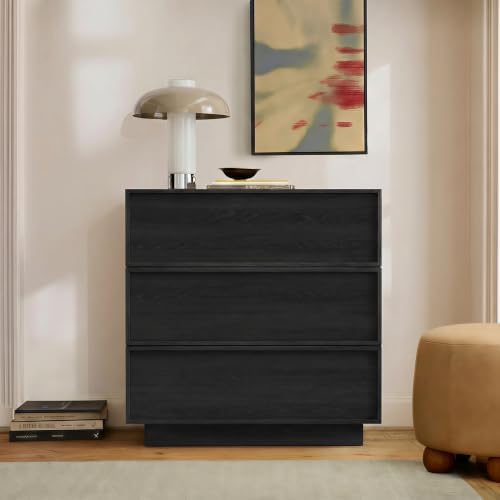 3 Drawer Dresser for Bedroom, 29.5" Wide Chest of Drawers with Storage, Wood Dresser TV Stand, Modern Closet Store Organizer for Living Room, Hallway, Nursery, Black by RYWI11OUSE