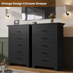 5 Drawer Dresser for Bedroom, Wood Dresser Chests of Drawers with Metal Handle, 47" Tall Vintage Design Storage Dressers for Bedroom, Cabinet Organizer Drawers for Hallway, Entryway, Closet, Black - Image 3