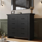 8 Drawer Dresser for Bedroom, Wood Dresser Chests of Drawers with Metal Handle, Double Wide Dressers, Vintage Design Storage Chest Cabinet and Organizer Drawers for Closet, Hallway, Entryway, Black - Image 3