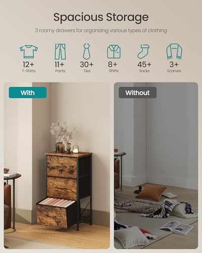 SONGMICS Dresser for Bedroom, Small Dresser with 3 Fabric Drawers - Image 4