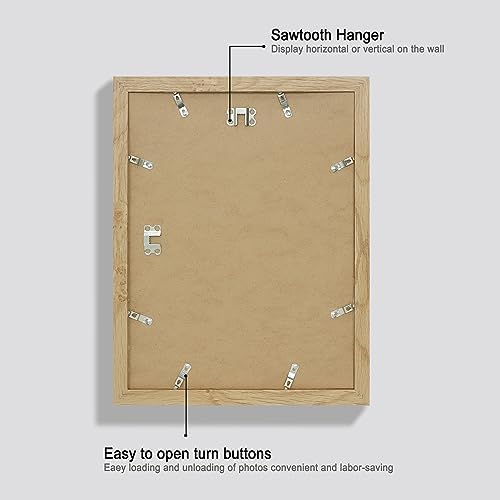 Hongkee 11x14 Picture Frame Set of 4, Made of Glass and Natural Oak Wooden Frame, Display 8x10 Pictures with Mat or 11 x 14 Posters without Mat for Wall Mounting, Gallery Photo Frames - Image 3