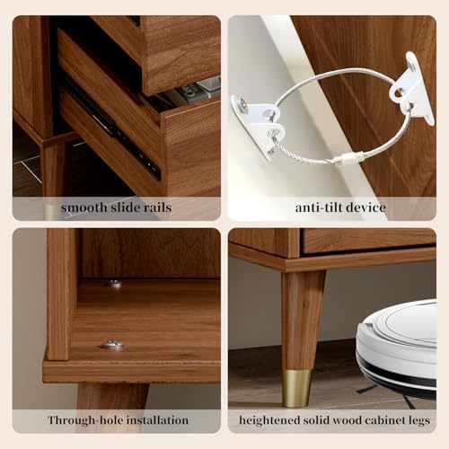 Chrangmay 6 Drawer Dresser,47" Wide Mid Century Chest of Drawers,Wooden Bedroom Drawer Dresser with 6 Storage Drawers for Bedroom,Living Room,with Anti-Tipping Device,Walnut.HT - Image 4