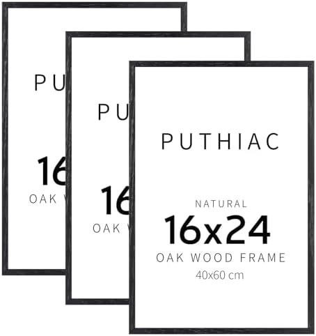puthiac 16x24 Solid Oak Wood Picture Frames, Black, 3 Pack by PUTHIAC