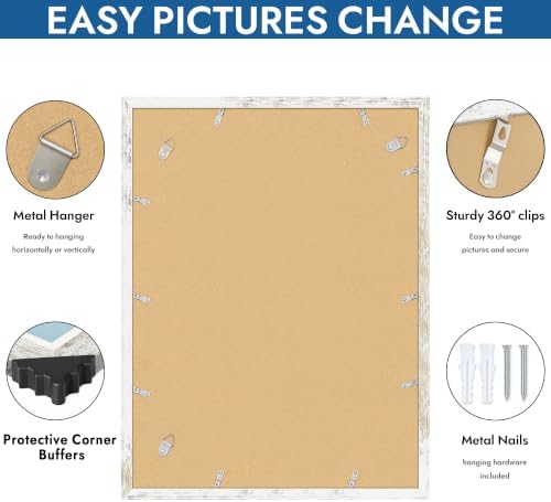 Hongkee 18x24 Frame Set of 4, 18 x 24 Distressed White Wood(Mat 16x20) - Image 5