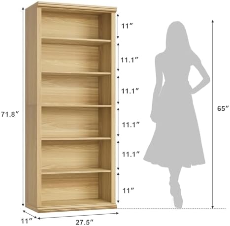 Rresyet Bookcase and Bookshelves, 28" W Tall Bookshelf, Natural Oak - Image 2