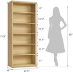 Rresyet Bookcase and Bookshelves, 28" W Tall Bookshelf, Natural Oak - Image 2