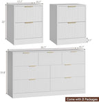 7 Drawer Dresser & 2-Drawer Nightstand Set 3-Piece, White丨55 Wide Bedroom Set Night Stand Set of 2 with Metal Handle, Fluted Wood Chest of Drawers Storage Dressers Set for Bedroom - Image 2