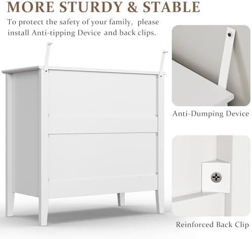 RoyalCraft White Fluted 3 Drawer Dresser, 32 inch Wide Dresser Nightstand for Bedroom, Modern Wood Chest of Drawers, Large Painted Nightstand with 3 Drawers for Closet, Hallway, Entryway - Image 5