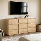 9 Drawer Dresser for Bedroom, 59.1" Wide Double Chest of Drawers with Storage, Wood Dresser TV Stand, Modern Closet Store Organizer for Living Room, Hallway, Nursery, Natural Oak - Image 3