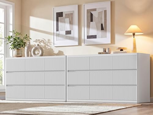 Standifurno White 9 Drawers Dresser, 57" Wide Fluted Dresser for Bedroom, Modern Chest of Drawers with Curved Profile, Handleless, Wooden TV Stand with Organizer Storage for Living Room, Entryway - Image 4