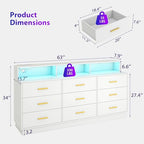 UNIQUITE White 9 Drawer Dressers for Bedroom, Modern Large Dresser with LED Light and Power Outlet, Wooden Long Dresser for Bedroom, Entryway, Hallway - Image 2