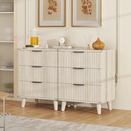 3 Drawers Nightstands Set of 2 w/Charging Station, Modern Fluted Dresser - Image 7